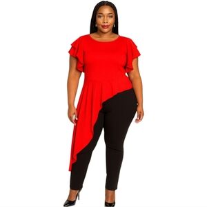 Cato Women's Plus Asymmetric Red Blouse Top Tunic Cap Sleeve 18 20